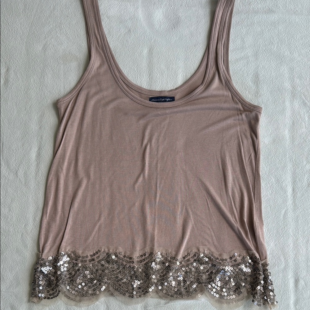 Sequin Embellished Tan Top